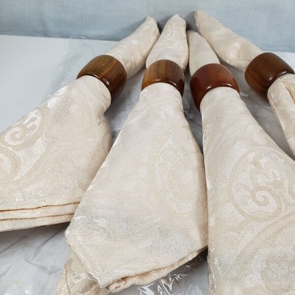 Ralph Lauren Home Cotton Blend Tan Paisley Damask Cream Set of 4 Dinner Napkins - Picture 3 of 13